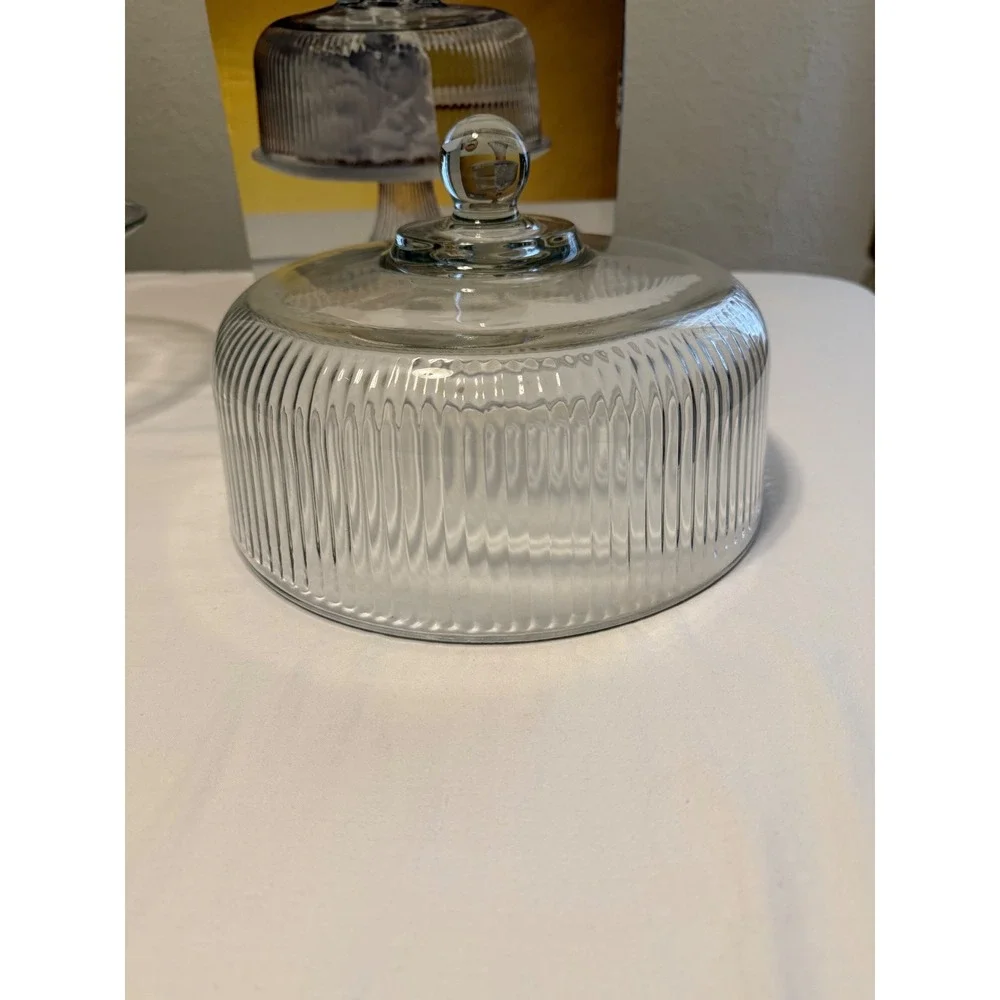 Anchor Hocking Platinum Collection Glass Cake Stand and Ribbed Dome Lid Set